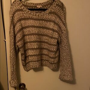 Xhilaration Striped Crew Neck Sweater - Brown and Cream